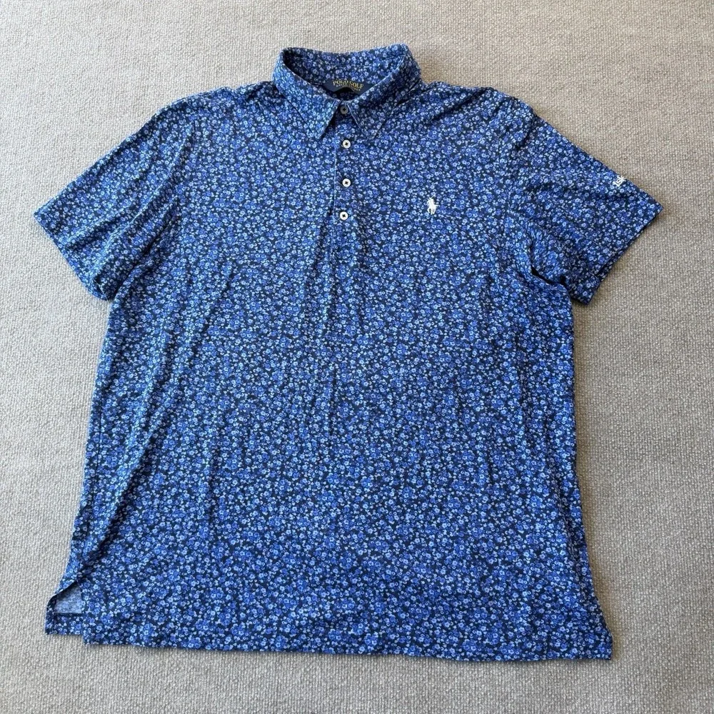 Polo Ralph Lauren Men's Size XL Blue Floral Polo Golf Shirt Classic Fit Cotton